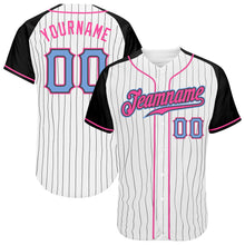 Загрузить изображение в средство просмотра галереи, Custom White Black Pinstripe Light Blue-Black Authentic Raglan Sleeves Baseball Jersey
