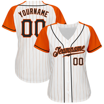 Custom White Orange Pinstripe Black-Orange Authentic Raglan Sleeves Baseball Jersey