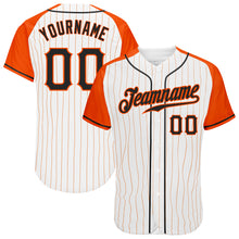 Загрузить изображение в средство просмотра галереи, Custom White Orange Pinstripe Black-Orange Authentic Raglan Sleeves Baseball Jersey
