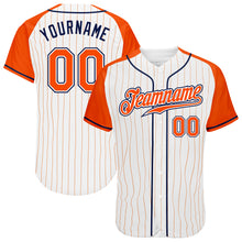 Загрузить изображение в средство просмотра галереи, Custom White Orange Pinstripe Orange-Navy Authentic Raglan Sleeves Baseball Jersey
