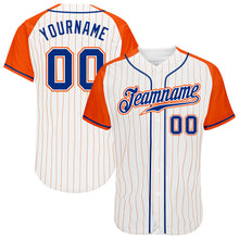 Загрузить изображение в средство просмотра галереи, Custom White Orange Pinstripe Royal-Orange Authentic Raglan Sleeves Baseball Jersey
