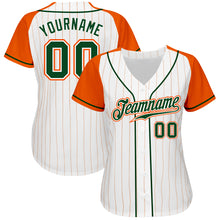 Загрузить изображение в средство просмотра галереи, Custom White Orange Pinstripe Green-Orange Authentic Raglan Sleeves Baseball Jersey
