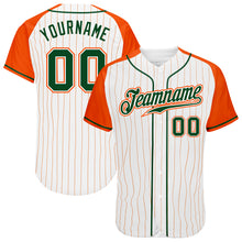 Загрузить изображение в средство просмотра галереи, Custom White Orange Pinstripe Green-Orange Authentic Raglan Sleeves Baseball Jersey
