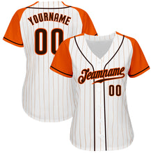 Загрузить изображение в средство просмотра галереи, Custom White Orange Pinstripe Brown-Orange Authentic Raglan Sleeves Baseball Jersey
