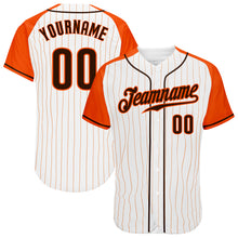 Загрузить изображение в средство просмотра галереи, Custom White Orange Pinstripe Brown-Orange Authentic Raglan Sleeves Baseball Jersey
