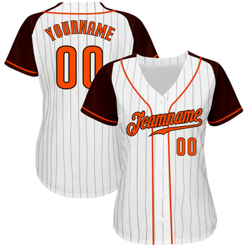 Custom White Brown Pinstripe Orange-Brown Authentic Raglan Sleeves Baseball Jersey