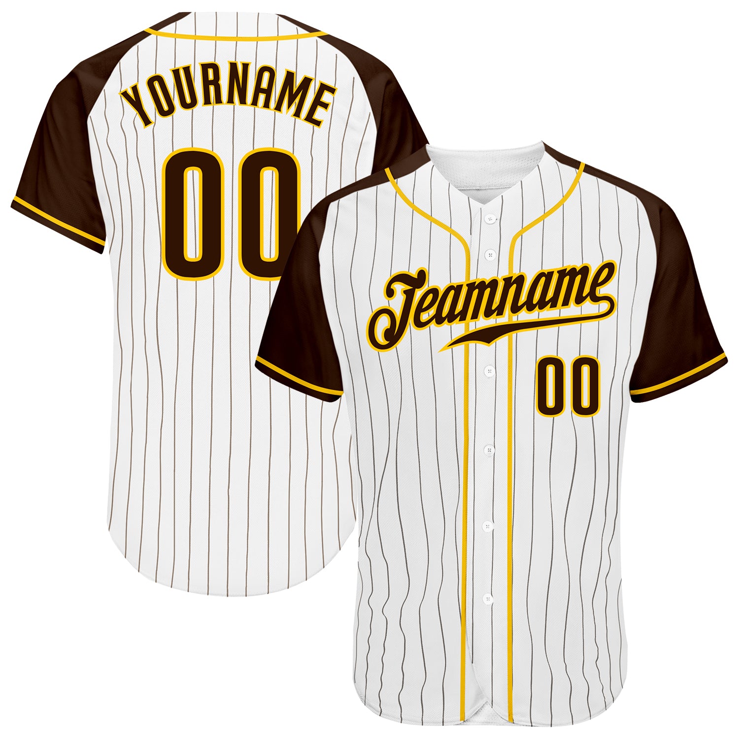 Custom Baseball Jersey White Brown Pinstripe Brown-Gold Authentic Raglan Sleeves Men's Size:XL