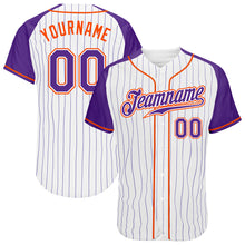 Загрузить изображение в средство просмотра галереи, Custom White Purple Pinstripe Purple-Orange Authentic Raglan Sleeves Baseball Jersey
