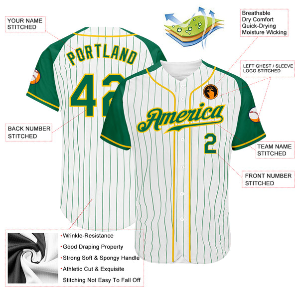 Custom White Kelly Green Pinstripe Kelly Green-Gold Authentic Baseball  Jersey Discount