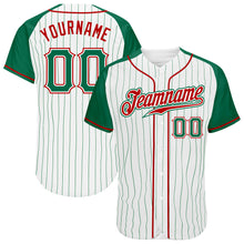 Загрузить изображение в средство просмотра галереи, Custom White Kelly Green Pinstripe Kelly Green-Red Authentic Raglan Sleeves Baseball Jersey
