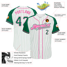 Загрузить изображение в средство просмотра галереи, Custom White Kelly Green Pinstripe Kelly Green-Pink Authentic Raglan Sleeves Baseball Jersey
