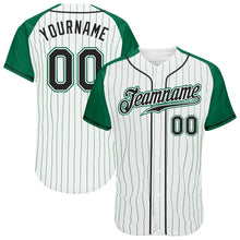 Загрузить изображение в средство просмотра галереи, Custom White Kelly Green Pinstripe Black-Kelly Green Authentic Raglan Sleeves Baseball Jersey
