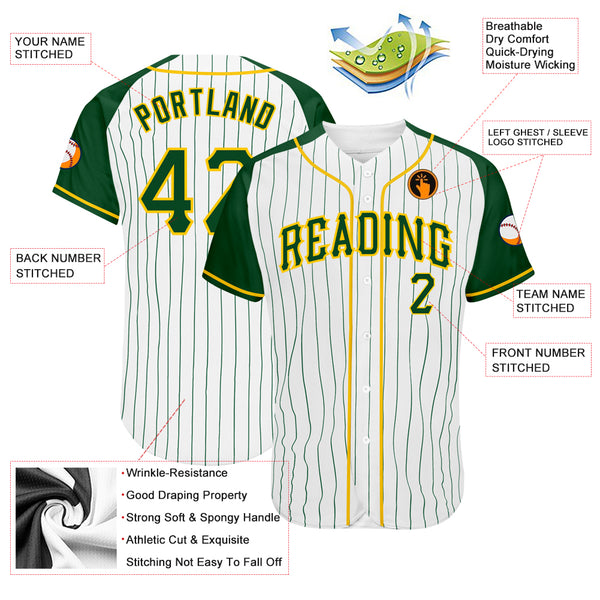 Custom Raglan Sleeves Baseball Jersey White Green-Gold Authentic