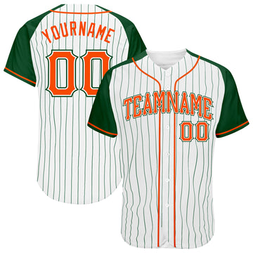 Custom White Green Pinstripe Orange-Green Authentic Raglan Sleeves Baseball Jersey