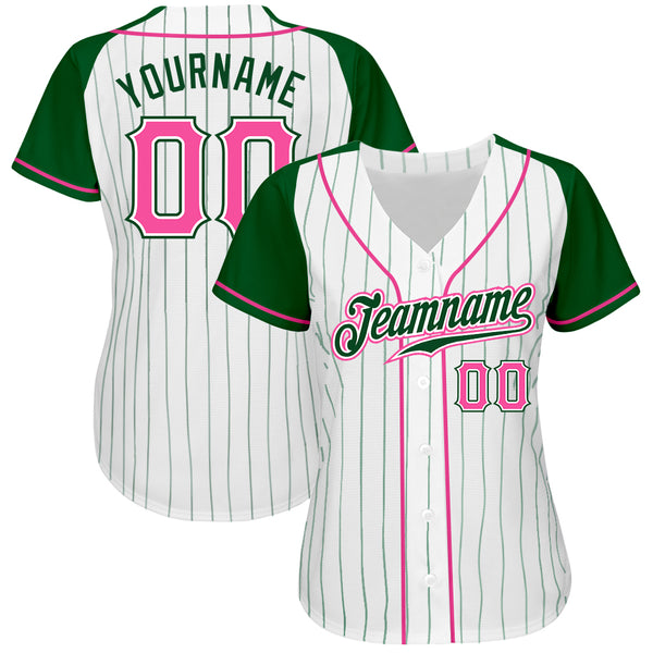 Cheap Custom White Green Pinstripe Pink-Green Authentic Raglan