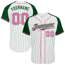 Загрузить изображение в средство просмотра галереи, Custom White Green Pinstripe Pink-Green Authentic Raglan Sleeves Baseball Jersey
