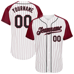 Custom White Crimson Pinstripe Black-Crimson Authentic Raglan Sleeves Baseball Jersey