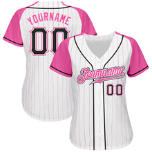 Загрузить изображение в средство просмотра галереи, Custom White Pink Pinstripe Black-Pink Authentic Raglan Sleeves Baseball Jersey
