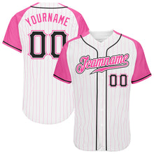 Загрузить изображение в средство просмотра галереи, Custom White Pink Pinstripe Black-Pink Authentic Raglan Sleeves Baseball Jersey
