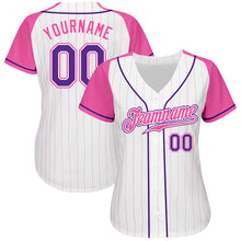 Загрузить изображение в средство просмотра галереи, Custom White Pink Pinstripe Purple-Pink Authentic Raglan Sleeves Baseball Jersey
