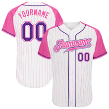 Загрузить изображение в средство просмотра галереи, Custom White Pink Pinstripe Purple-Pink Authentic Raglan Sleeves Baseball Jersey
