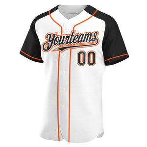 Custom White Black-Orange Authentic Raglan Sleeves Baseball Jersey