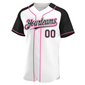 Custom White Black-Pink Authentic Raglan Sleeves Baseball Jersey