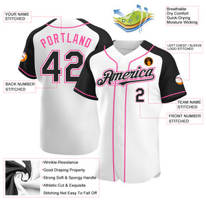 Custom White Black-Pink Authentic Raglan Sleeves Baseball Jersey