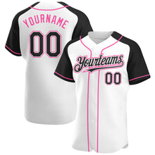 Загрузить изображение в средство просмотра галереи, Custom White Black-Pink Authentic Raglan Sleeves Baseball Jersey
