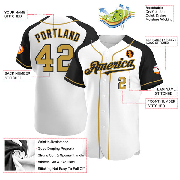 Custom Name Black White Raglan Gold White Baseball Jerseys Shirt -  Freedomdesign