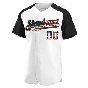 Custom White Vintage USA Flag-Black Authentic Raglan Sleeves Baseball Jersey