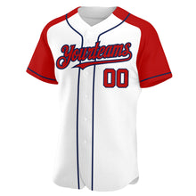 Laden Sie das Bild in den Galerie-Viewer, Custom White Red-Navy Authentic Raglan Sleeves Baseball Jersey
