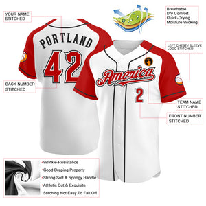 Custom White Red-Black Authentic Raglan Sleeves Baseball Jersey