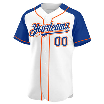 Custom White Royal-Orange Authentic Raglan Sleeves Baseball Jersey