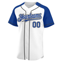 Laden Sie das Bild in den Galerie-Viewer, Custom White Royal-Black Authentic Raglan Sleeves Baseball Jersey
