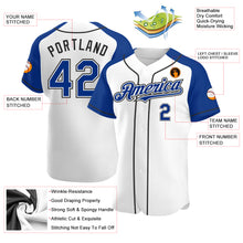 Laden Sie das Bild in den Galerie-Viewer, Custom White Royal-Black Authentic Raglan Sleeves Baseball Jersey
