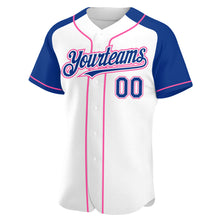 Загрузить изображение в средство просмотра галереи, Custom White Royal-Pink Authentic Raglan Sleeves Baseball Jersey
