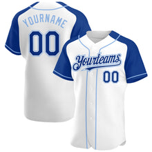 Laden Sie das Bild in den Galerie-Viewer, Custom White Royal-Light Blue Authentic Raglan Sleeves Baseball Jersey
