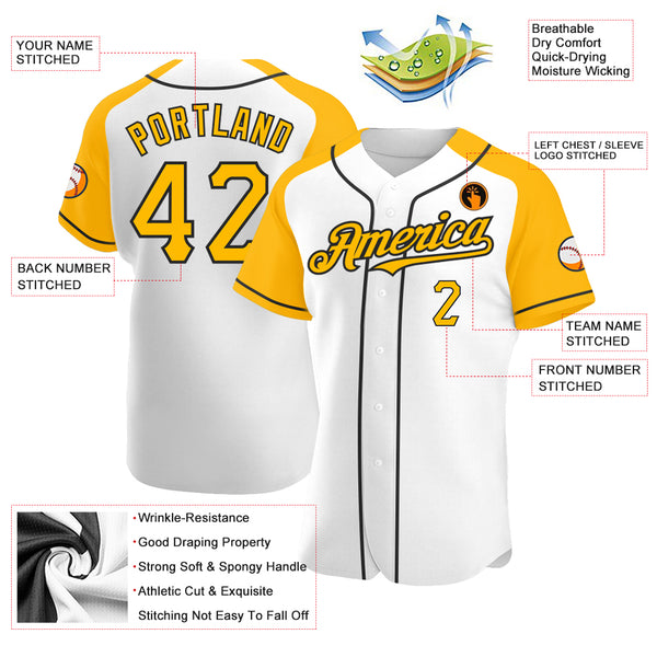 Custom Team White Baseball Authentic Gold Jersey Black