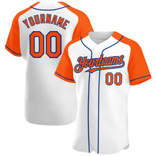 Laden Sie das Bild in den Galerie-Viewer, Custom White Orange-Royal Authentic Raglan Sleeves Baseball Jersey
