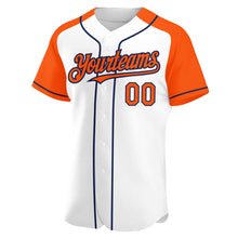 Laden Sie das Bild in den Galerie-Viewer, Custom White Orange-Navy Authentic Raglan Sleeves Baseball Jersey
