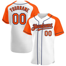 Laden Sie das Bild in den Galerie-Viewer, Custom White Orange-Navy Authentic Raglan Sleeves Baseball Jersey
