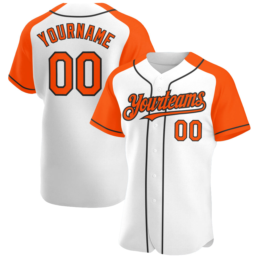 Custom White Orange-Black Authentic Raglan Sleeves Baseball Jersey