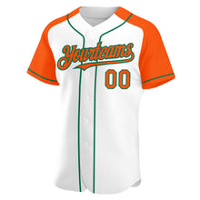 Laden Sie das Bild in den Galerie-Viewer, Custom White Orange-Kelly Green Authentic Raglan Sleeves Baseball Jersey
