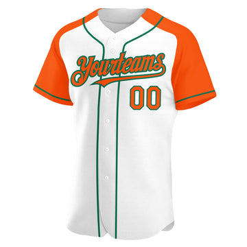 Custom White Orange-Kelly Green Authentic Raglan Sleeves Baseball Jersey