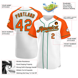 Custom White Orange-Kelly Green Authentic Raglan Sleeves Baseball Jersey