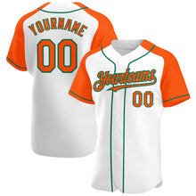 Laden Sie das Bild in den Galerie-Viewer, Custom White Orange-Kelly Green Authentic Raglan Sleeves Baseball Jersey
