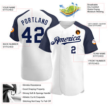 Laden Sie das Bild in den Galerie-Viewer, Custom White Navy Authentic Raglan Sleeves Baseball Jersey
