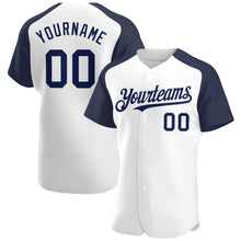 Laden Sie das Bild in den Galerie-Viewer, Custom White Navy Authentic Raglan Sleeves Baseball Jersey
