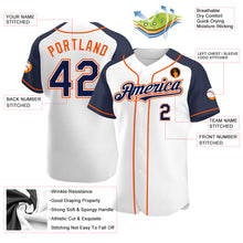 Laden Sie das Bild in den Galerie-Viewer, Custom White Navy-Orange Authentic Raglan Sleeves Baseball Jersey
